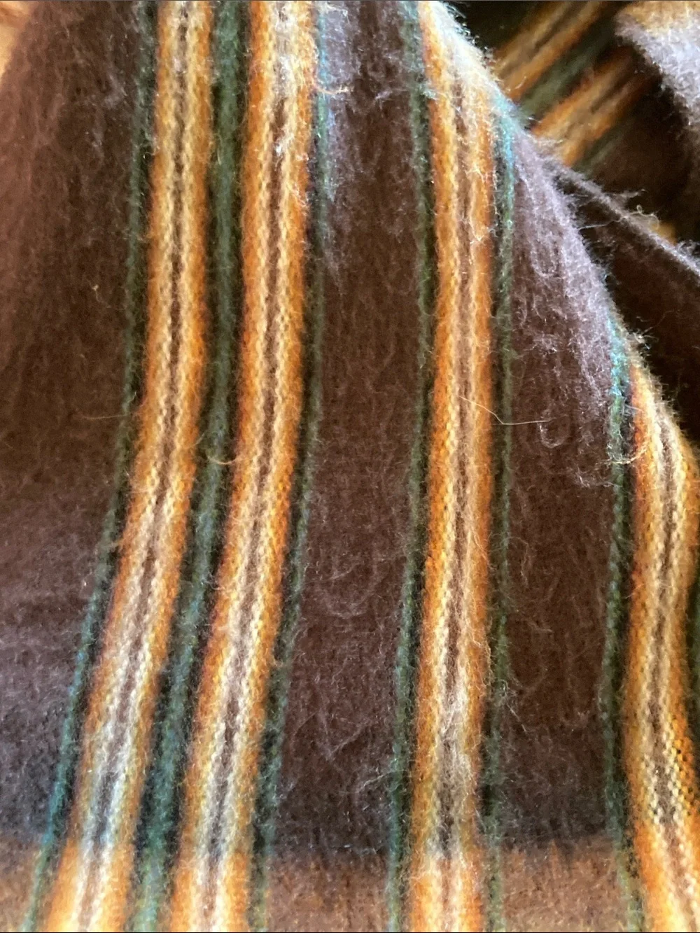 Striped Brown and Green 100% cashmere Scarf made in Ecuador